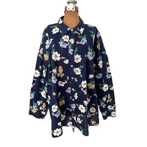 Talbots Plus Sz 3X Classic Cotton Button Up Shirt Blue Floral Preppy Casual